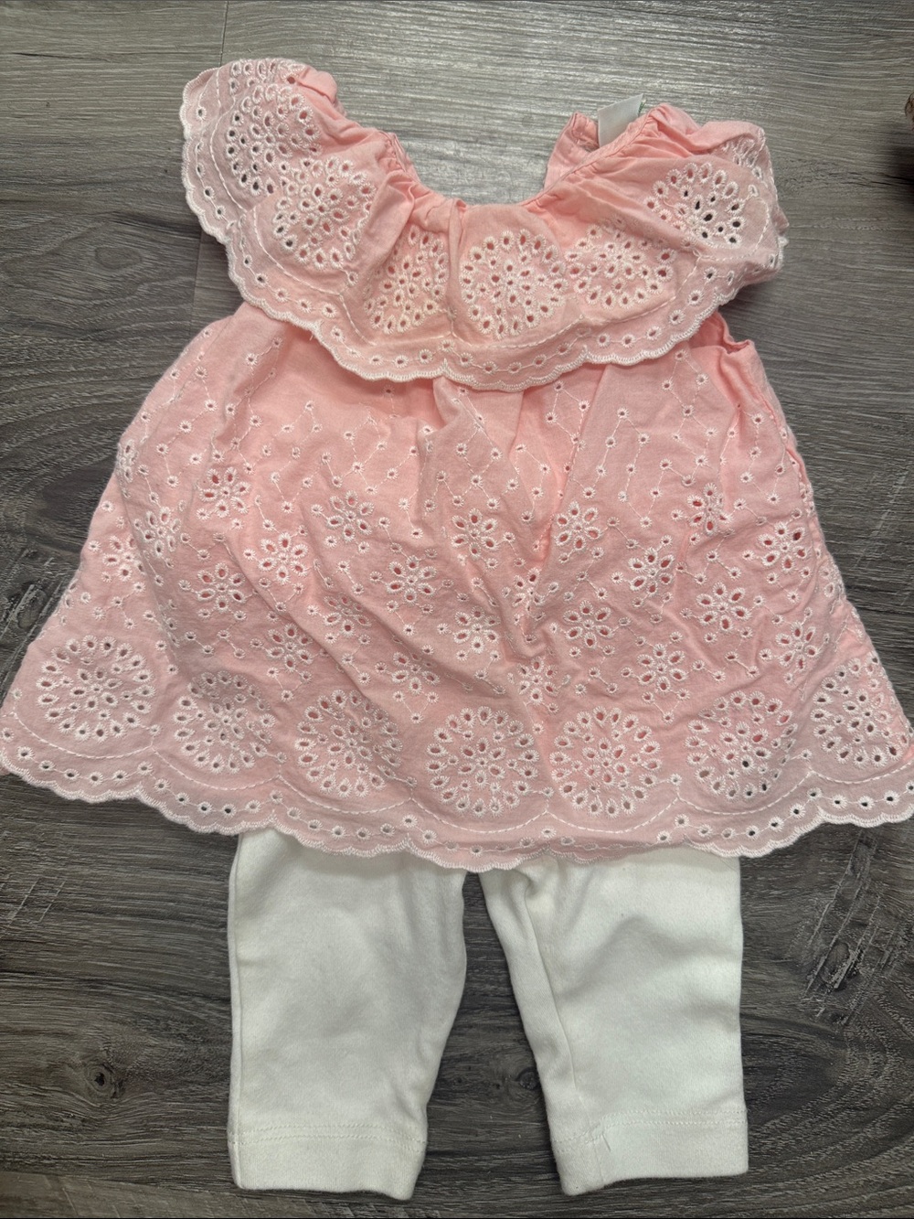 Little Me Pink Eyelet Dress with White Leggings Set